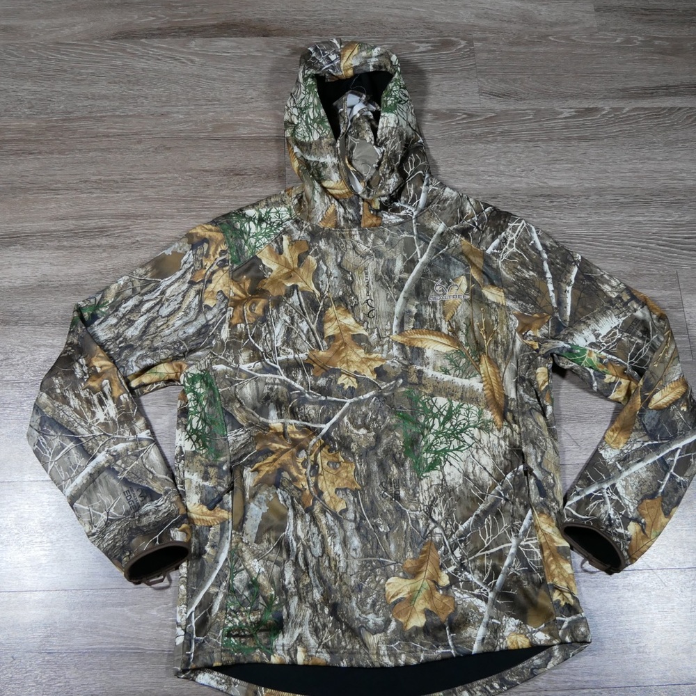 Realtree‎ Edge Men Camo Hoodie Built In Neck Gaiter Recycled Polyester L 42-44